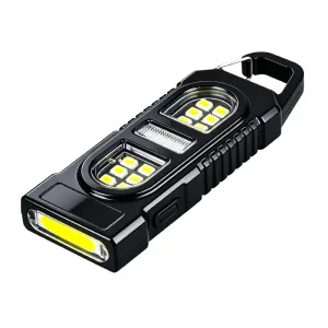 Multifunctional COB Keychain Flashlight Rechargeable Portable Work Light with Clip White Red Blue Warning Light Mini Torch
